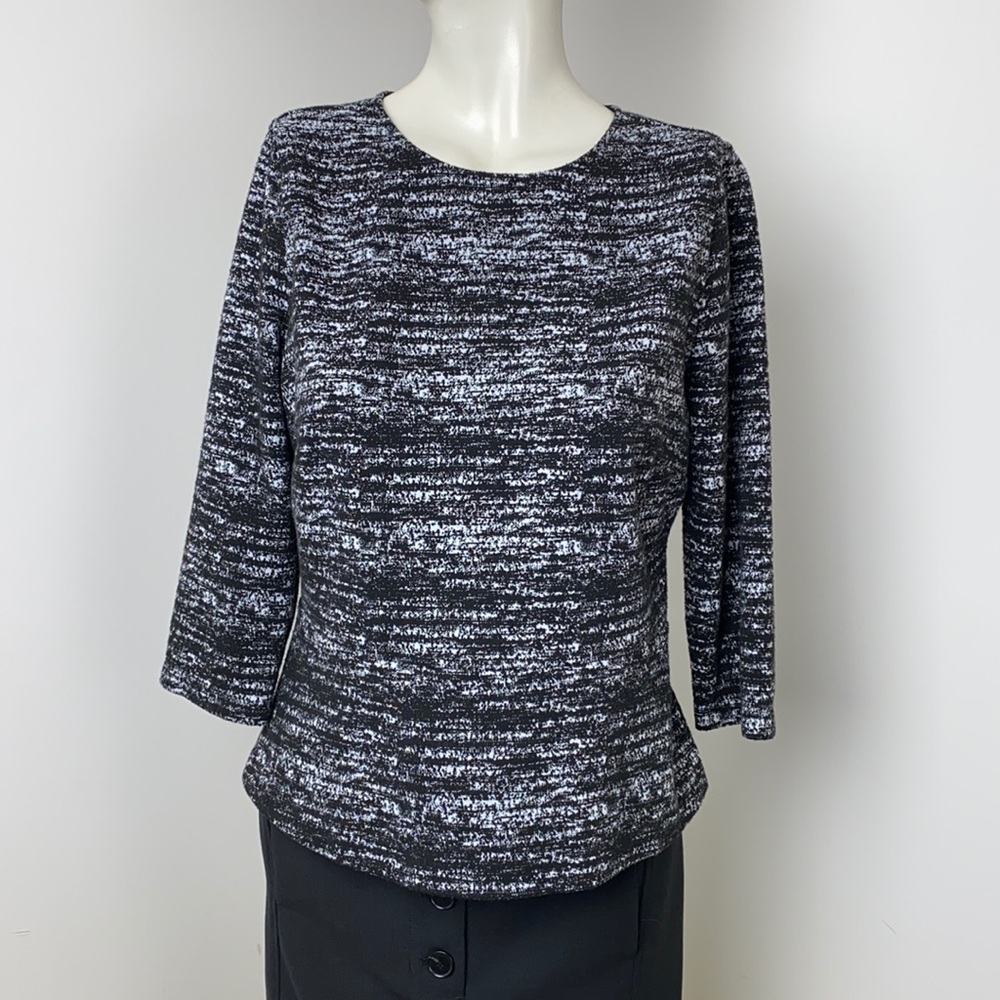 Lord & Taylor Black/White 1/4 Sleeve Peplum Top Size S